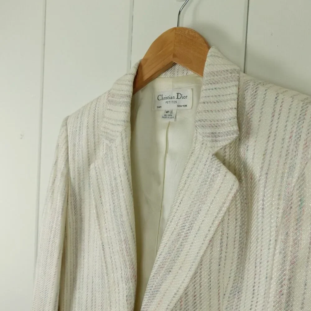 Christian Dior Petites Single Button Blazer Womens SZ 8P Cream Made in US READ